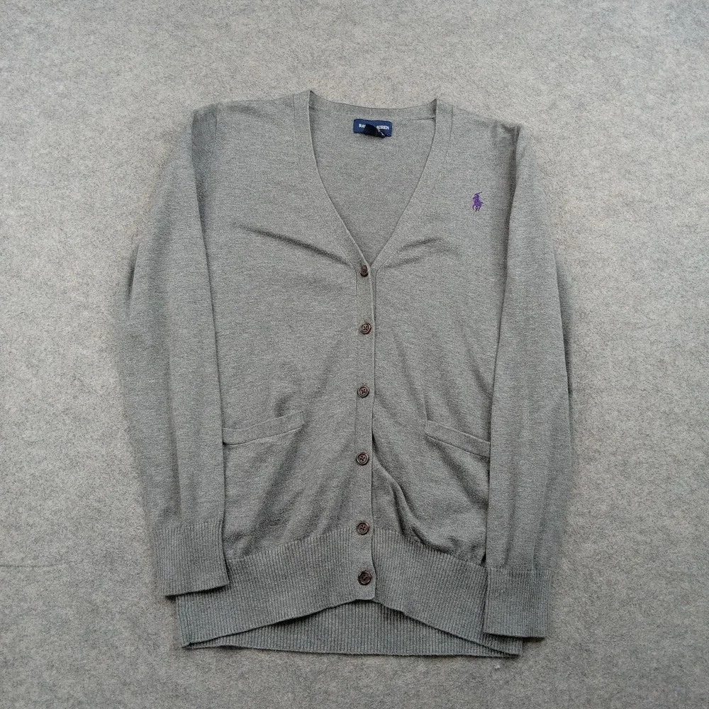 Ralph Lauren Cardigan Sweater Kids‎ 16 Gray Supima Cotton Button Front Logo